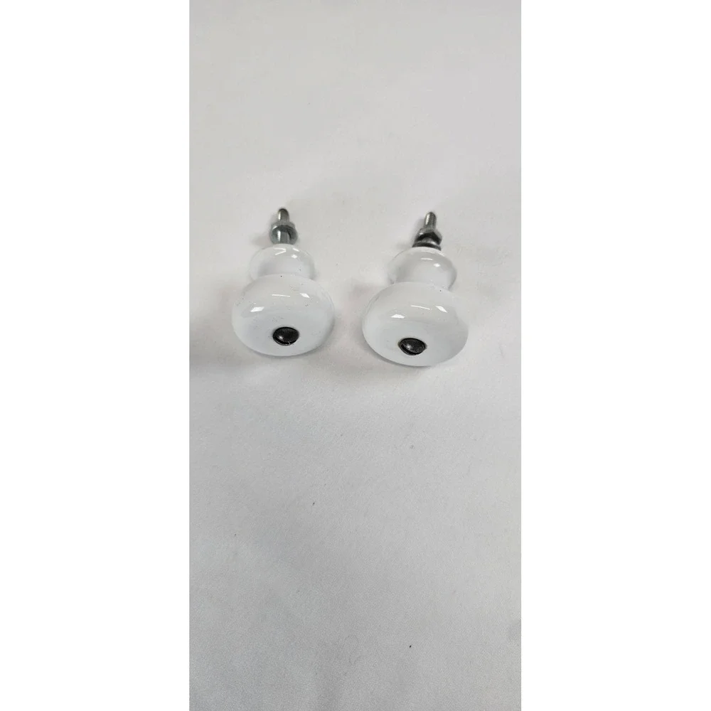 Vintage White Porcelain Cabinet Knobs Japan Drawer Pull Screw Lot Of 2